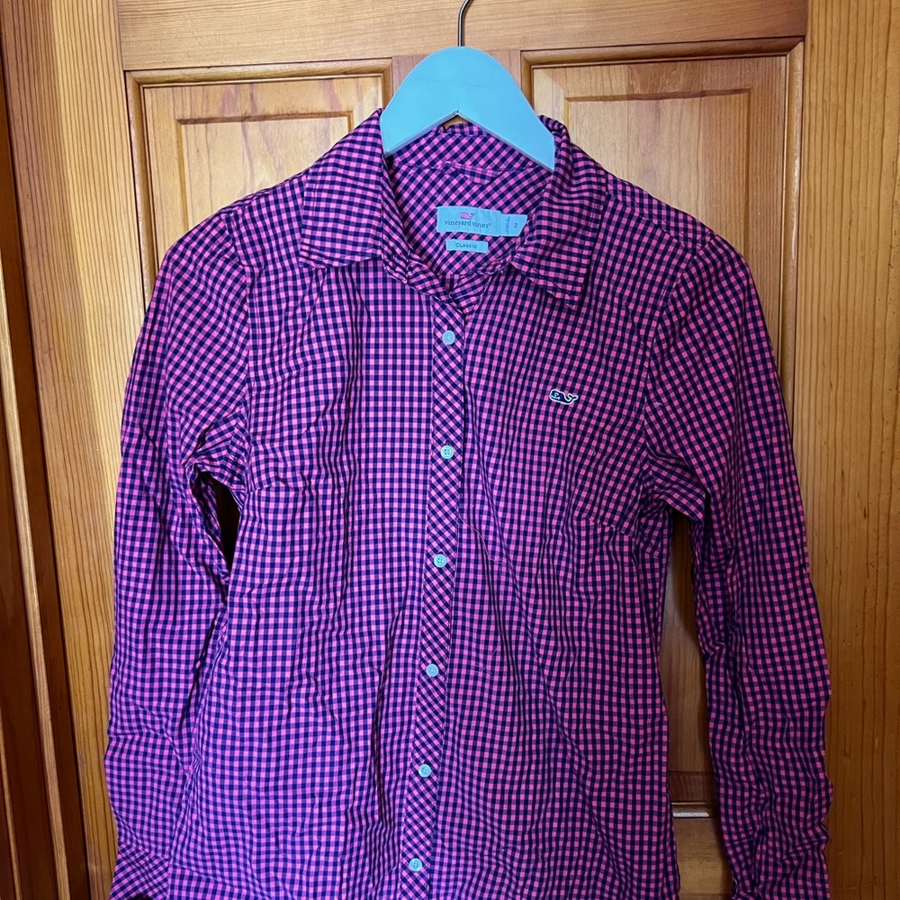 Pink and blue button up shirt